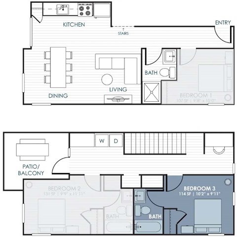 Floor plan for 1 bed, 1 bath, 114 sqft